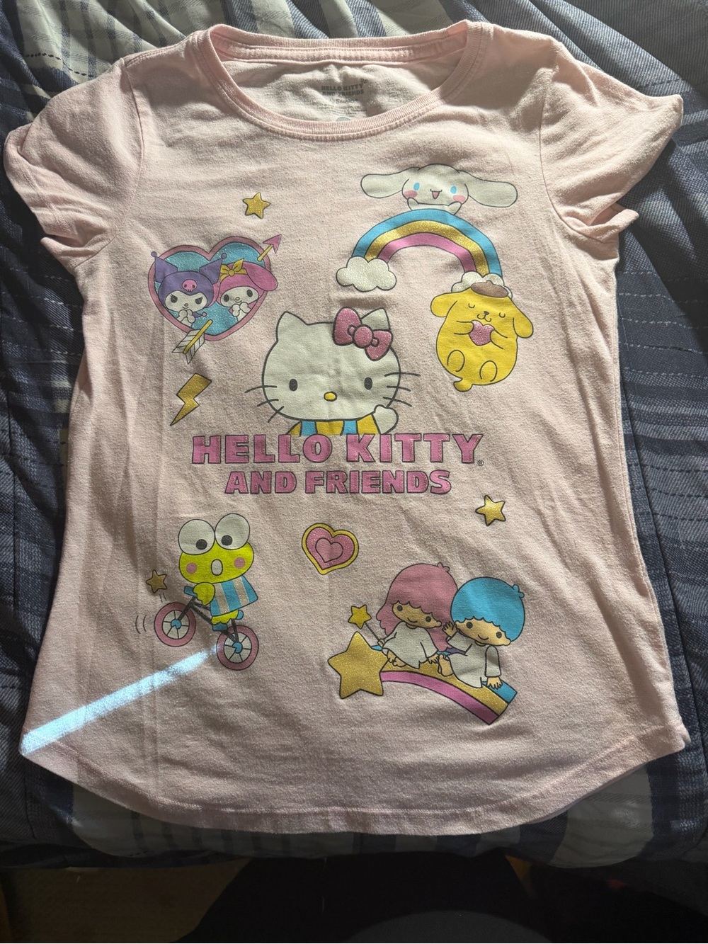 Hello Kitty Light Pink Short Sleeve Tee with Rainbow Friends Graphic